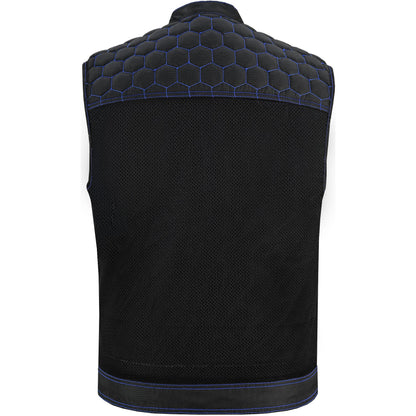 BSM4604 Blue Soul Men’s Black Mesh Textile Vest with Blue Paisley Liner