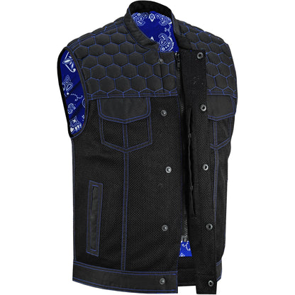 BSM4604 Blue Soul Men’s Black Mesh Textile Vest with Blue Paisley Liner