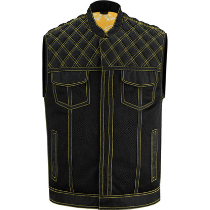 BSM4601 Nitro Rush Men’s Black Mesh Textile Vest with Yellow Diamond Stitch