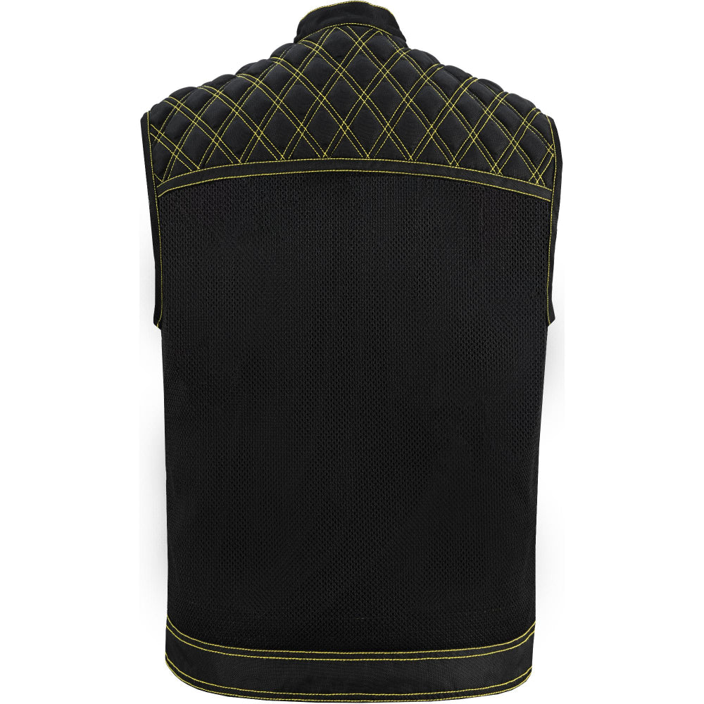 BSM4601 Nitro Rush Men’s Black Mesh Textile Vest with Yellow Diamond Stitch
