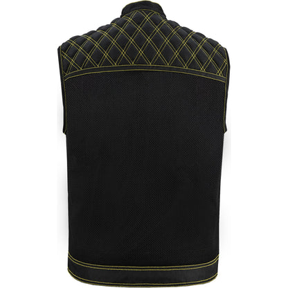 BSM4601 Nitro Rush Men’s Black Mesh Textile Vest with Yellow Diamond Stitch