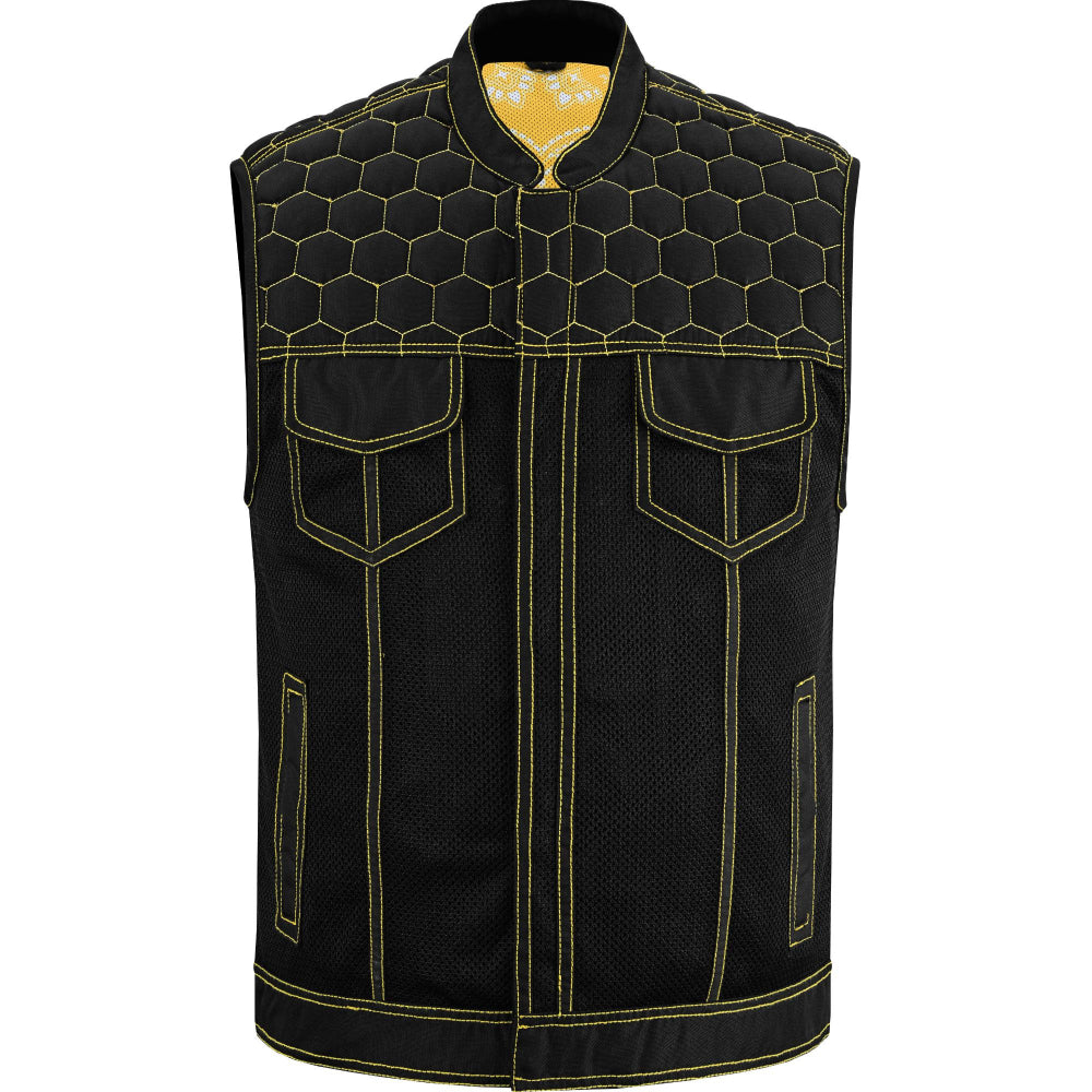 BSM4603 Gloom Gold Men’s Black Mesh Textile Vest with Yellow Thread Detailing