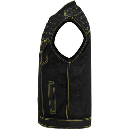 BSM4603 Gloom Gold Men’s Black Mesh Textile Vest with Yellow Thread Detailing