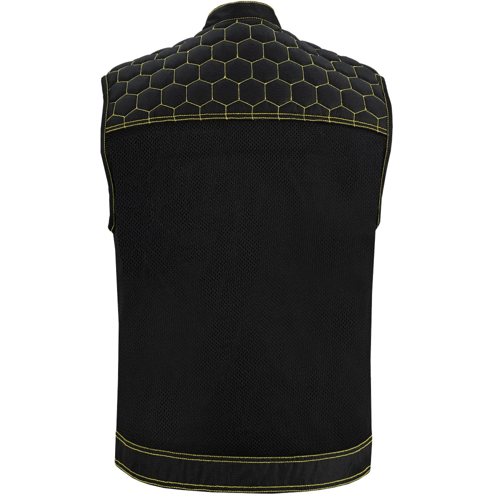 BSM4603 Gloom Gold Men’s Black Mesh Textile Vest with Yellow Thread Detailing
