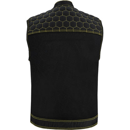 BSM4603 Gloom Gold Men’s Black Mesh Textile Vest with Yellow Thread Detailing