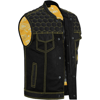 BSM4603 Gloom Gold Men’s Black Mesh Textile Vest with Yellow Thread Detailing