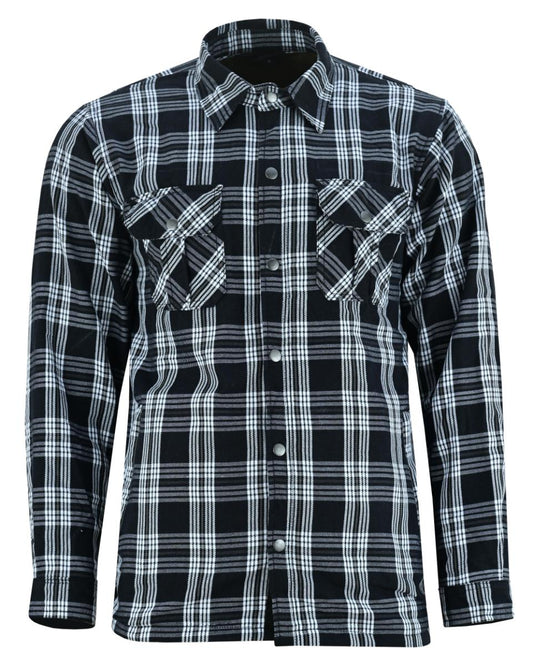 CHECKERED CHAMP MEN’S BLACK AND WHITE ARMORED FLANNEL SHIRT