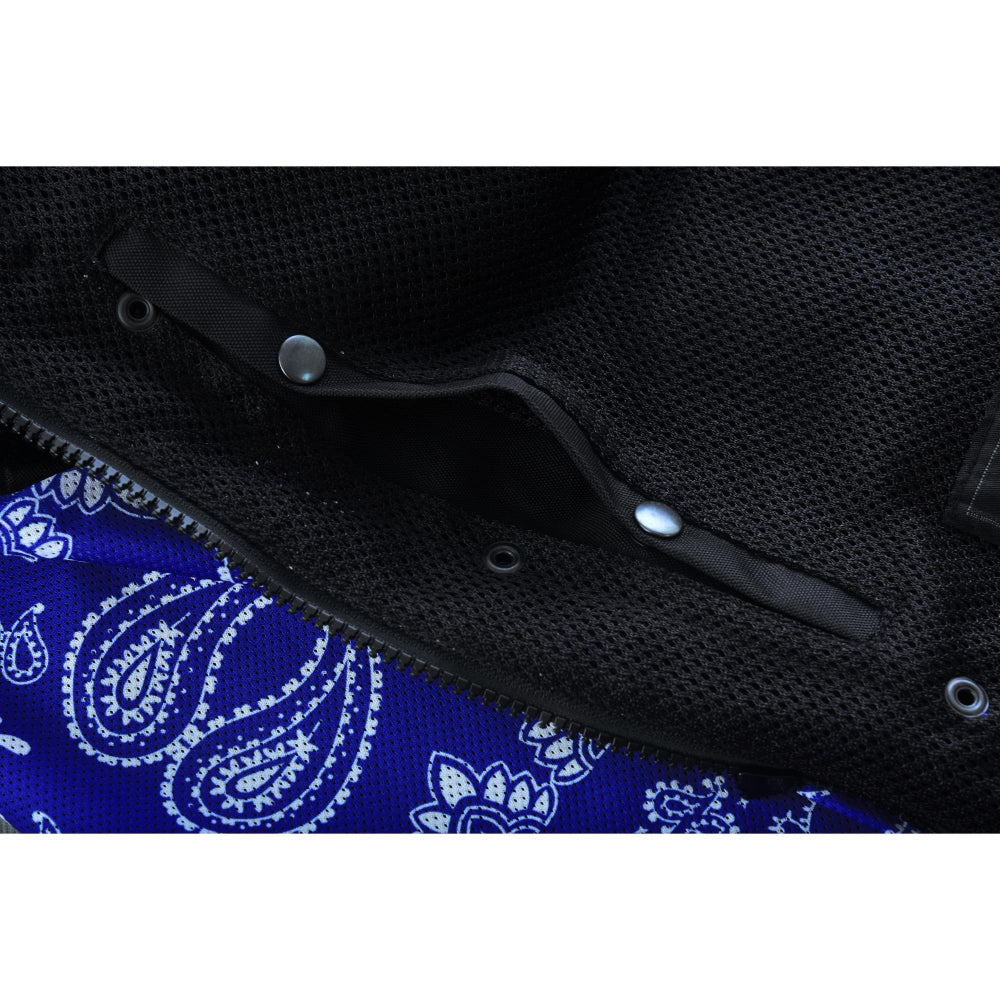 BSM4604 Blue Soul Men’s Black Mesh Textile Vest with Blue Paisley Liner