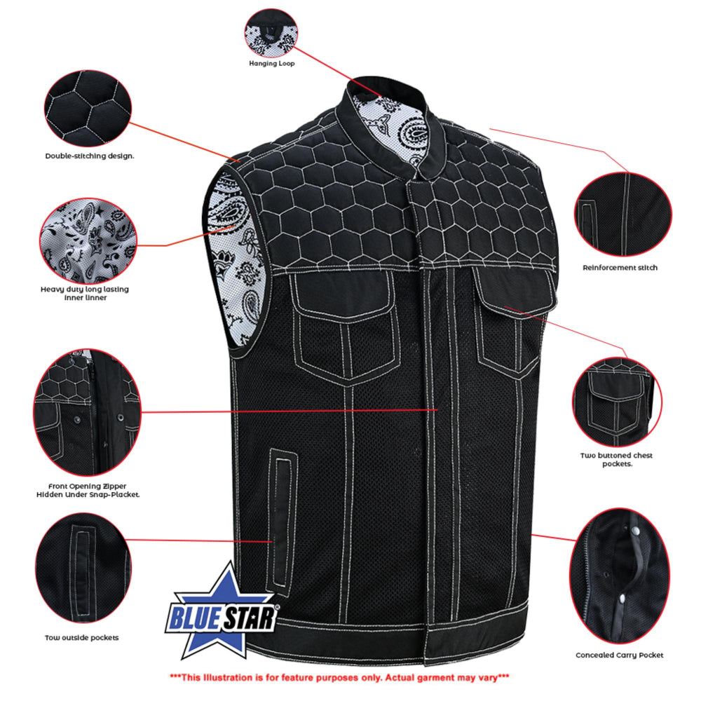 BSM4600 Men’s Black Mesh Textile Vest with White Paisley Liner