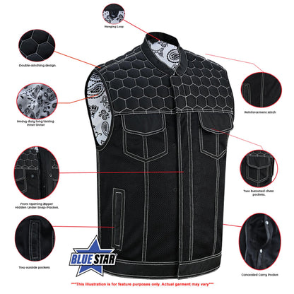 BSM4600 Men’s Black Mesh Textile Vest with White Paisley Liner