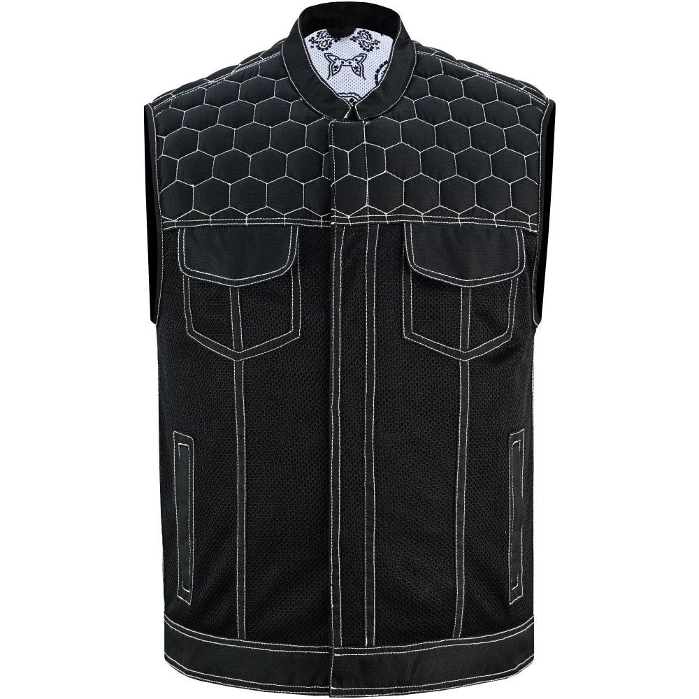 BSM4600 Men’s Black Mesh Textile Vest with White Paisley Liner