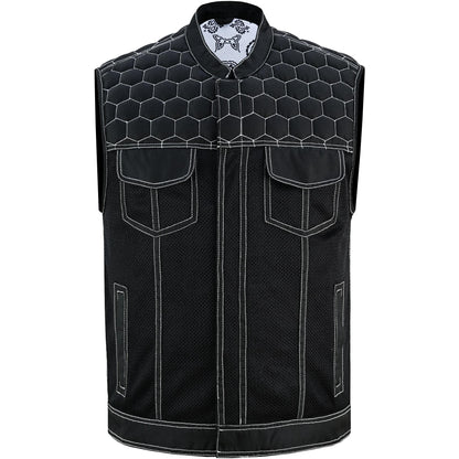 BSM4600 Men’s Black Mesh Textile Vest with White Paisley Liner