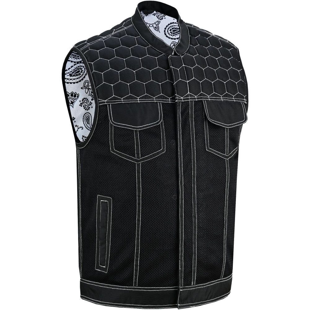 BSM4600 Men’s Black Mesh Textile Vest with White Paisley Liner