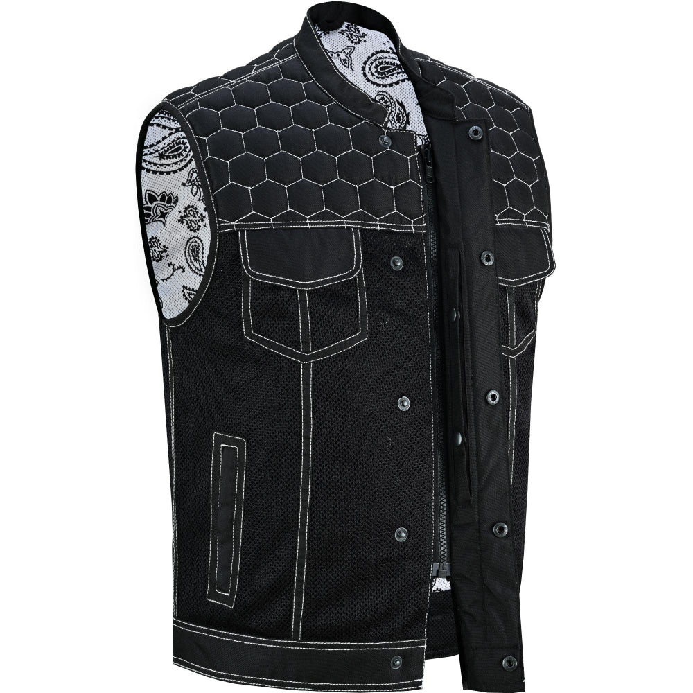 BSM4600 Men’s Black Mesh Textile Vest with White Paisley Liner