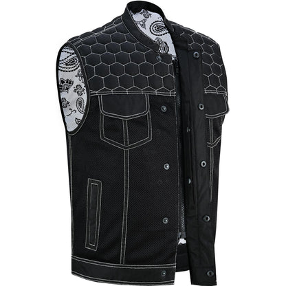 BSM4600 Men’s Black Mesh Textile Vest with White Paisley Liner