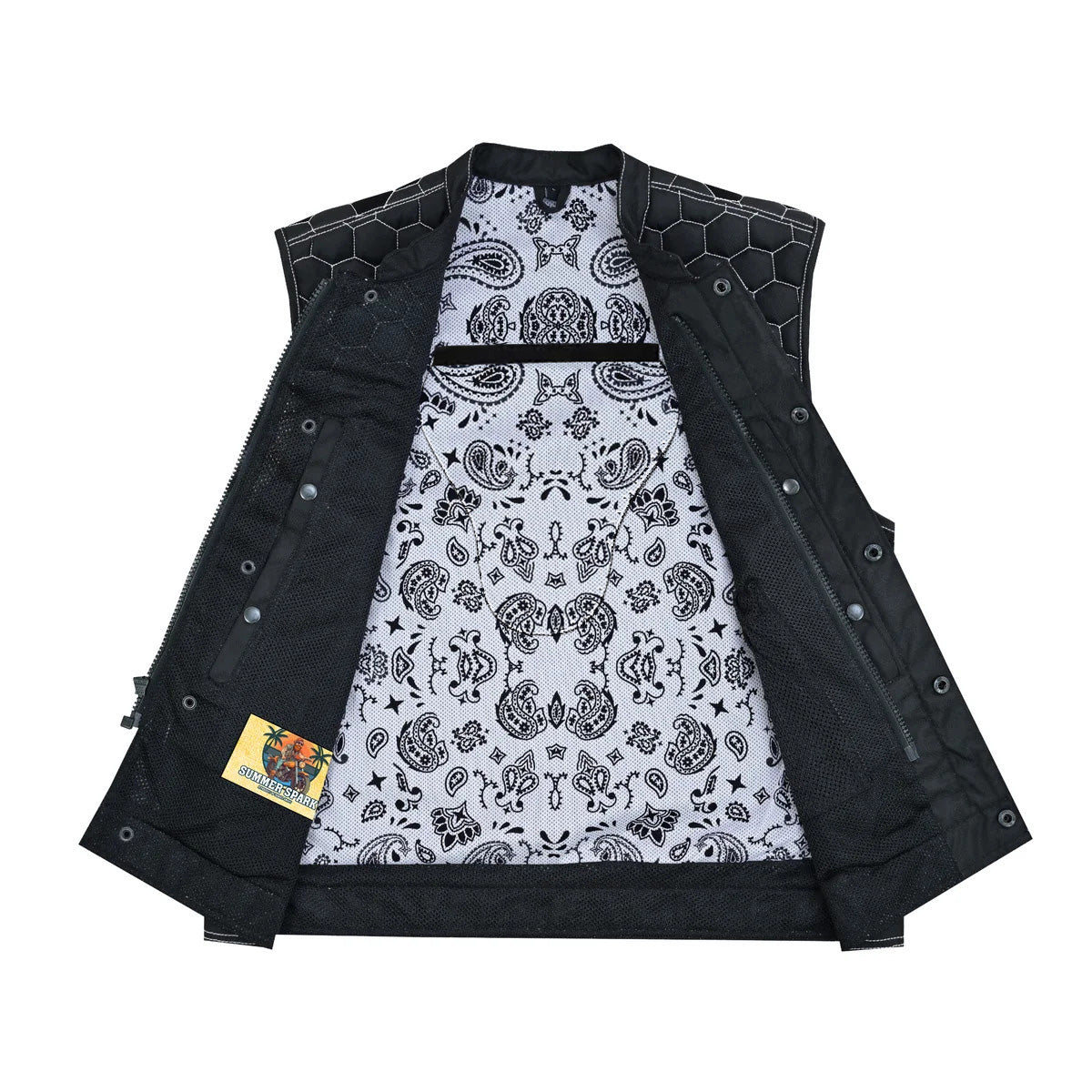 BSM4600 Men’s Black Mesh Textile Vest with White Paisley Liner