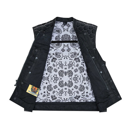 BSM4600 Men’s Black Mesh Textile Vest with White Paisley Liner