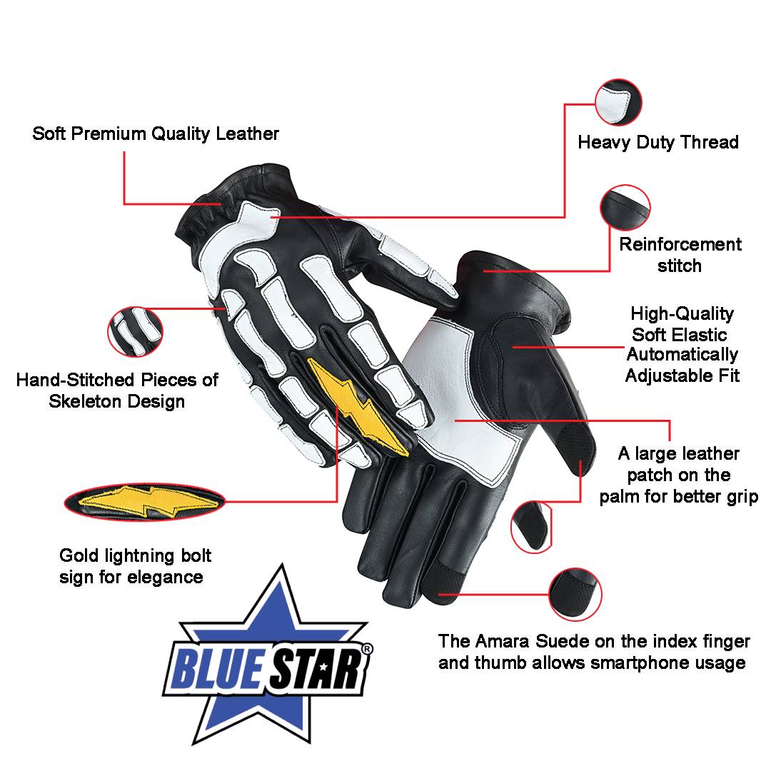 Devil Hands Black White and Yellow Skeleton Bolt Glove