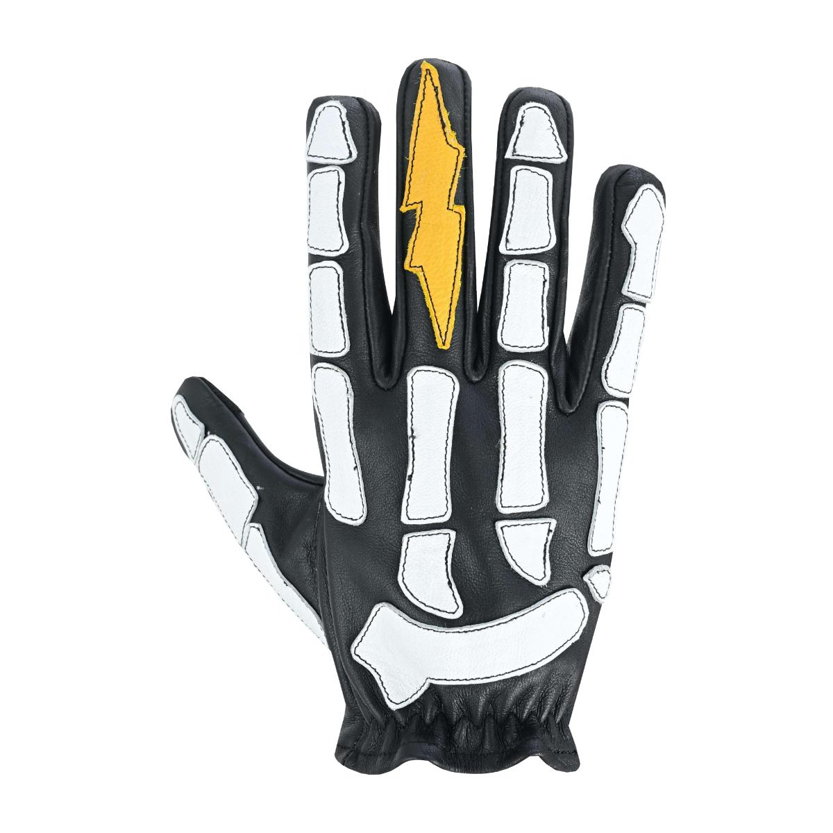 Devil Hands Black White and Yellow Skeleton Bolt Glove