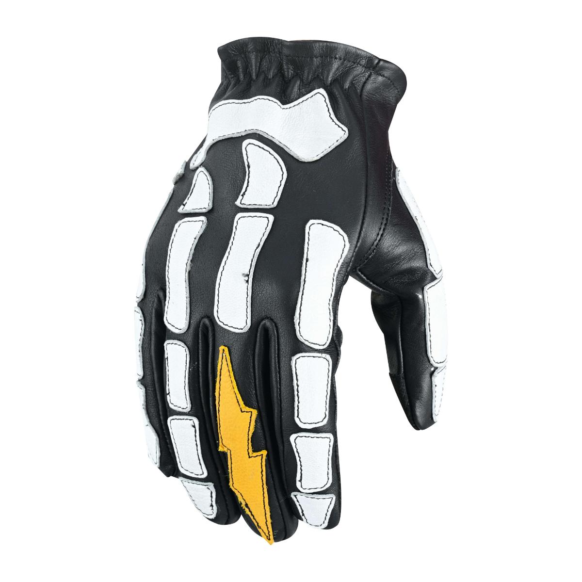 Devil Hands Black White and Yellow Skeleton Bolt Glove