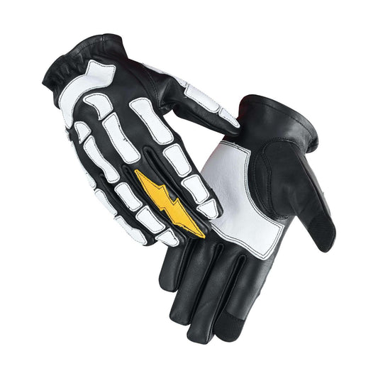 Devil Hands Black White and Yellow Skeleton Bolt Glove
