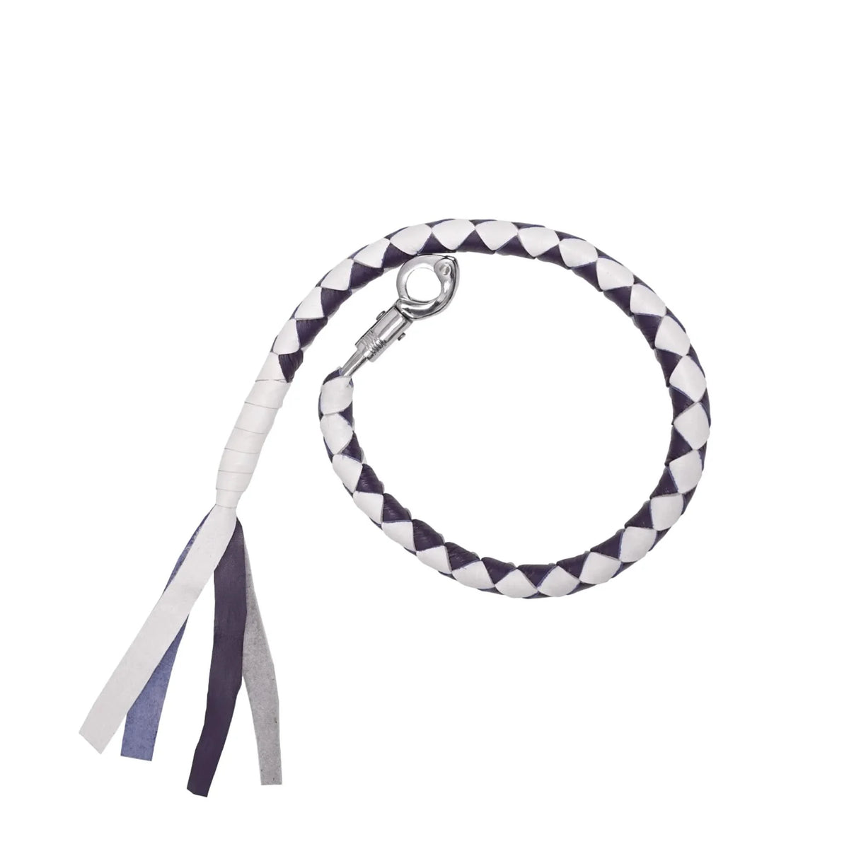 GBW214 Motorcycle Get-Back Whip - Purple/White Genuine Leather - Front View - Renegade Classics