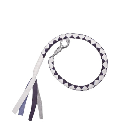 GBW214 Motorcycle Get-Back Whip - Purple/White Genuine Leather - Front View - Renegade Classics