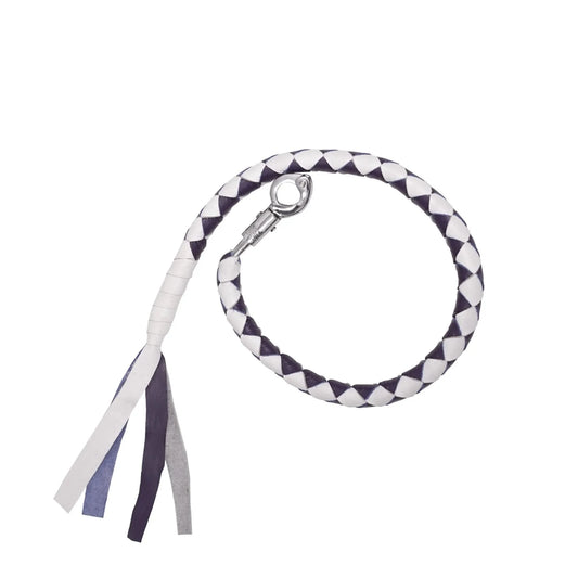 GBW214 Motorcycle Get-Back Whip - Purple/White Genuine Leather - Front View - Renegade Classics