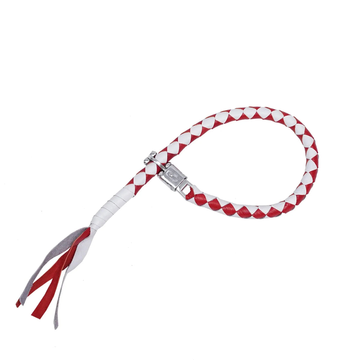GBW215 Motorcycle Get-Back Whip - Red/White Genuine Leather - Front View - Renegade Classics
