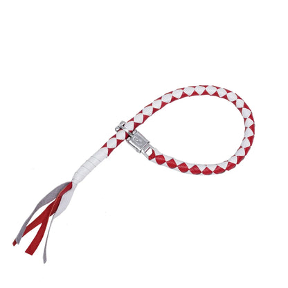 GBW215 Motorcycle Get-Back Whip - Red/White Genuine Leather - Front View - Renegade Classics