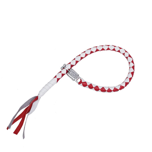 GBW215 Motorcycle Get-Back Whip - Red/White Genuine Leather - Front View - Renegade Classics