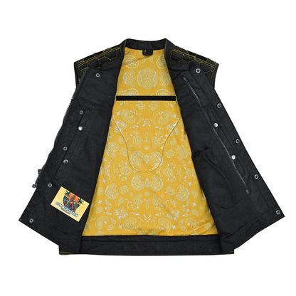 BSM4603 Gloom Gold Men’s Black Mesh Textile Vest with Yellow Thread Detailing