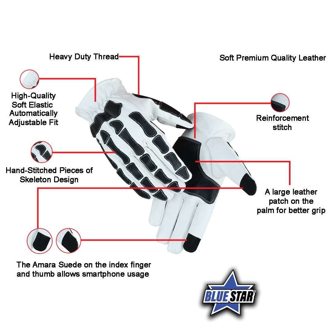 Glove Grace White and Black Skeleton Hand Riding Glove