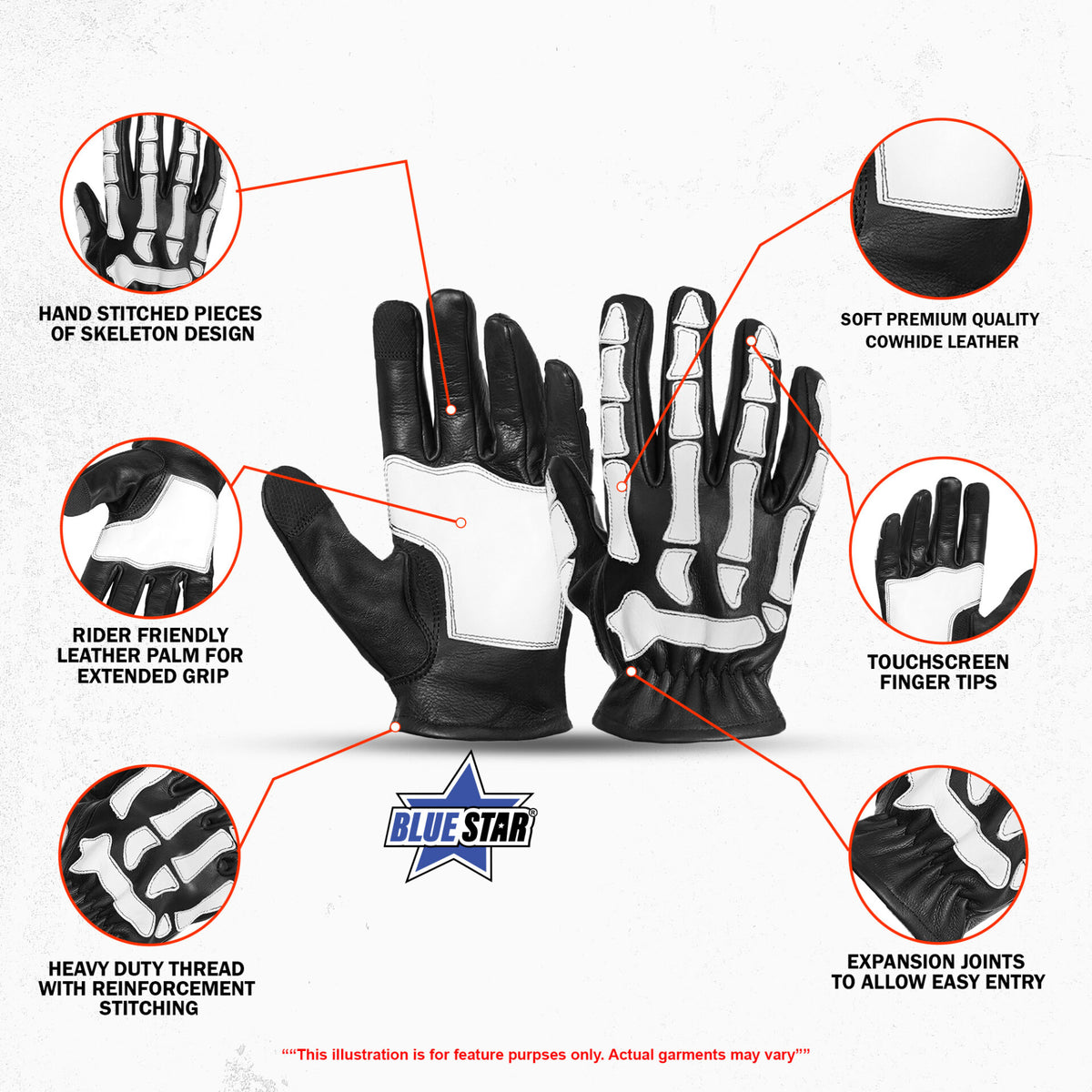 Glow Bones Black and White Leather Skeleton Glove