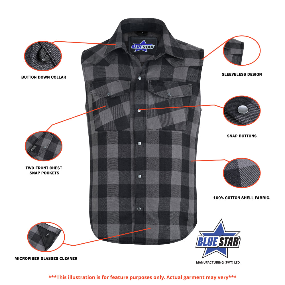 BSM4590 Men’s Gray Black Sleeveless Flannel