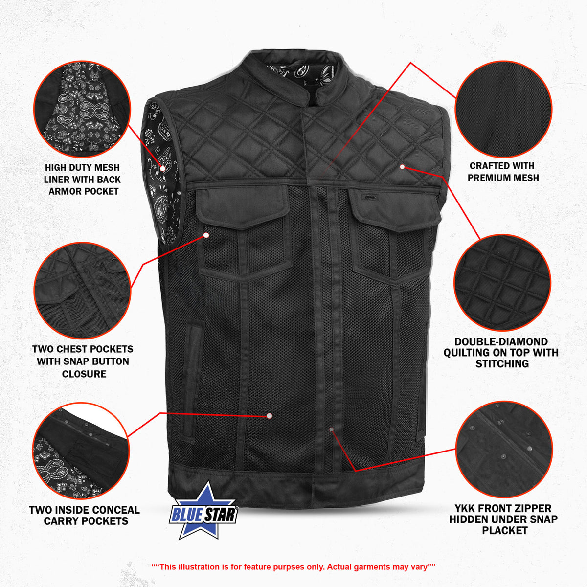 BSM4653 Vapor Shield Men’s Textile Motorcycle Vest