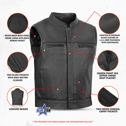 BSM4654 Gravel Ghost Men’s Leather Motorcycle Vest
