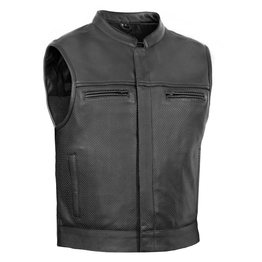 BSM4654 Gravel Ghost Men’s Leather Motorcycle Vest