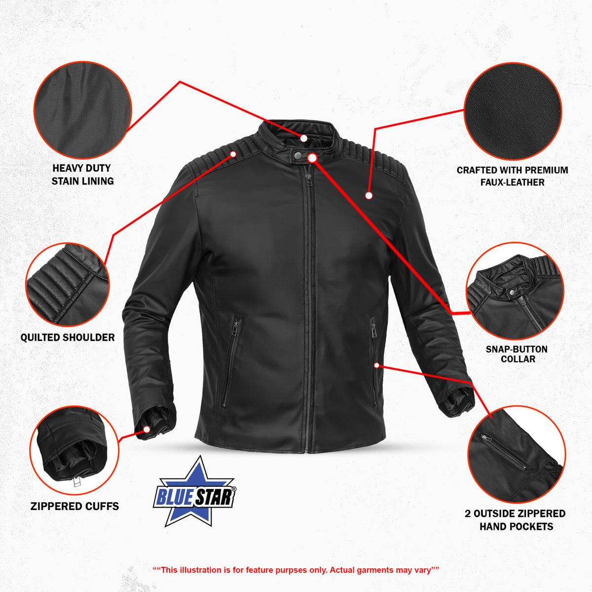 BSM4658 Rivet Soul Men’s Faux Leather Motorcycle Jacket