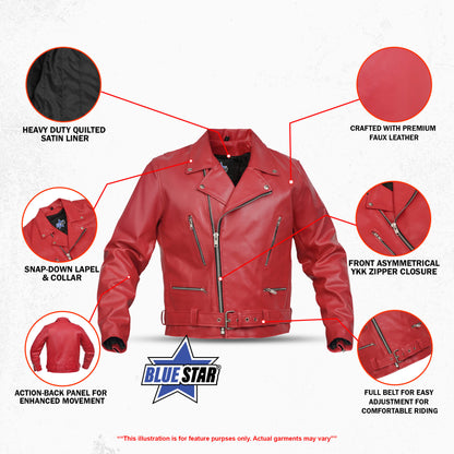 BSM4664 Crimson Firebrand Men’s Faux Leather Motorcycle Jacket