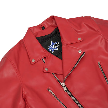 BSM4664 Crimson Firebrand Men’s Faux Leather Motorcycle Jacket