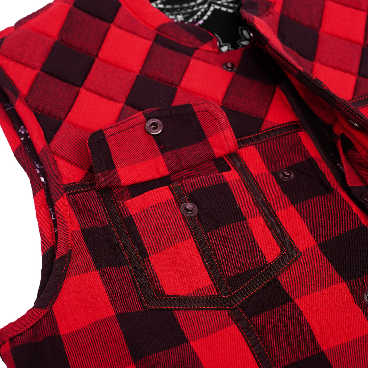 BSM4618 Scarlet Fury Black and Red Flannel Textile Vest