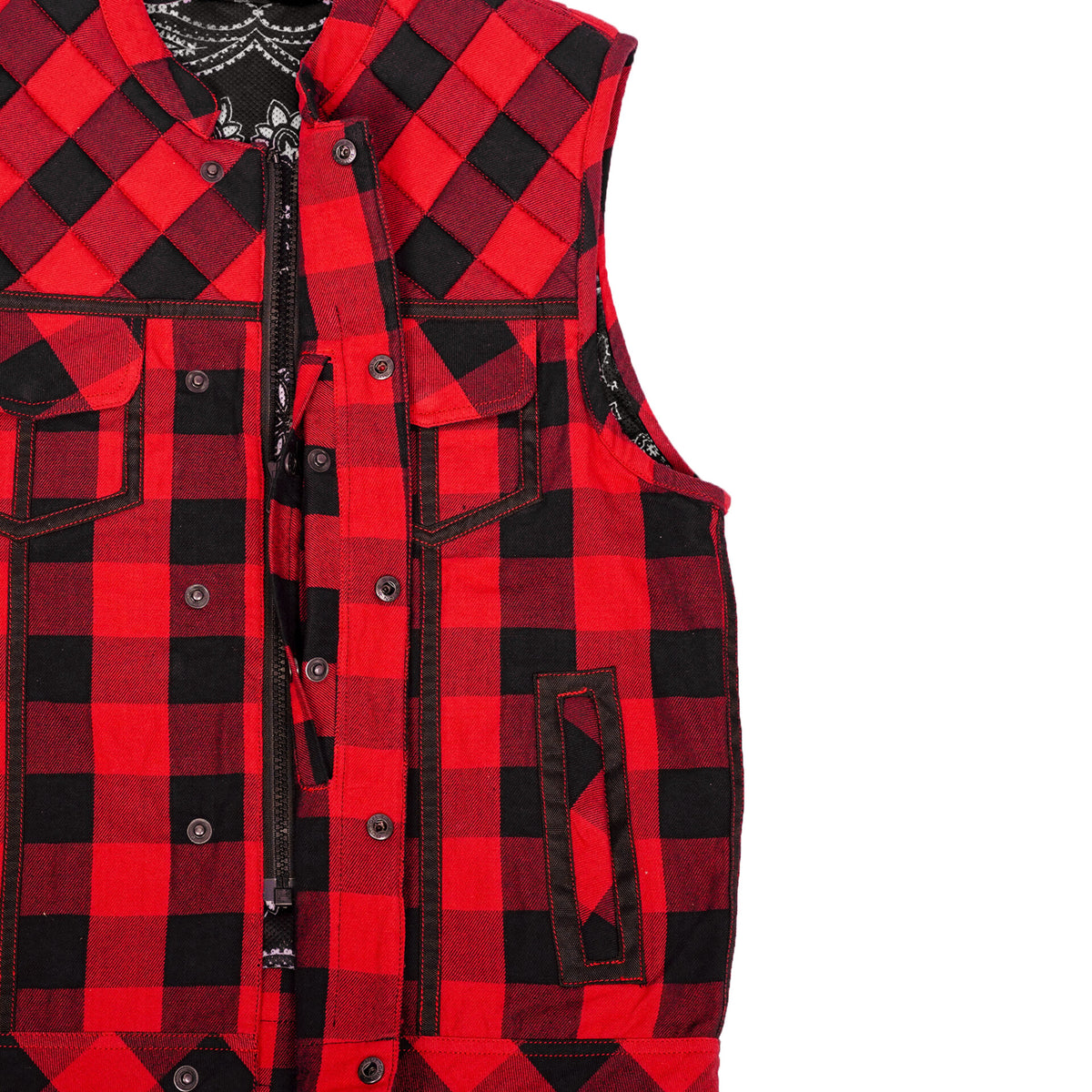 BSM4618 Scarlet Fury Black and Red Flannel Textile Vest