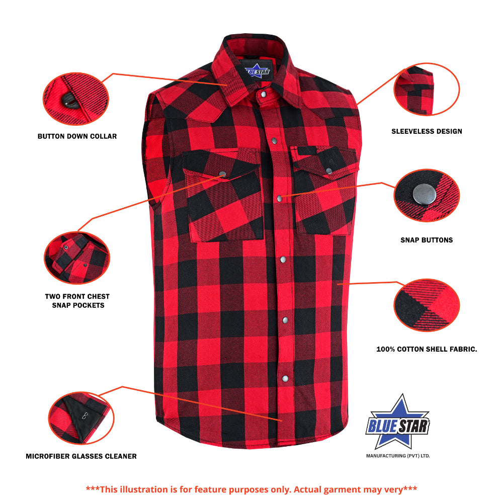 BSM4591 Men’s Red and Black Sleeveless Flannel