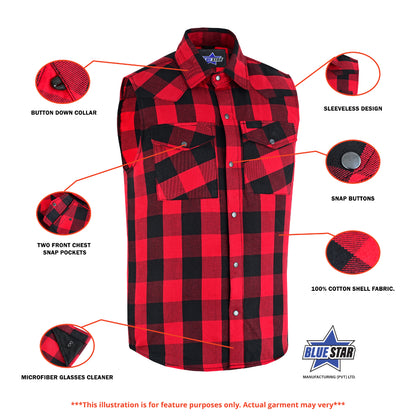 BSM4591 Men’s Red and Black Sleeveless Flannel