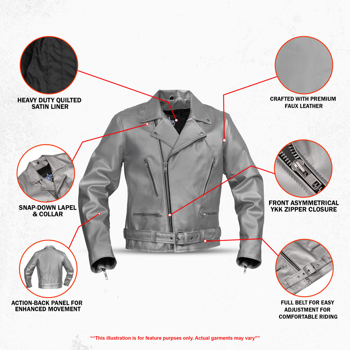 BSM4666 Iron Phantom Men’s Faux Leather Motorcycle Jacket