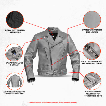 BSM4666 Iron Phantom Men’s Faux Leather Motorcycle Jacket