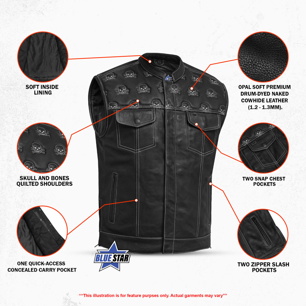 BSM5056 Dustin Men's Leather Motorcycle Vest