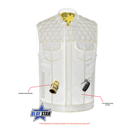 BSM4603 Gloom Gold Men’s Black Mesh Textile Vest with Yellow Thread Detailing