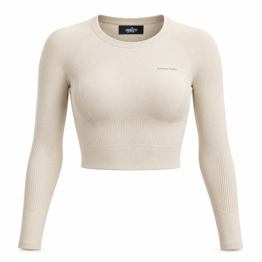 Custom Manufactured Engineered Seamless Knit Training Shirt - Tan & White